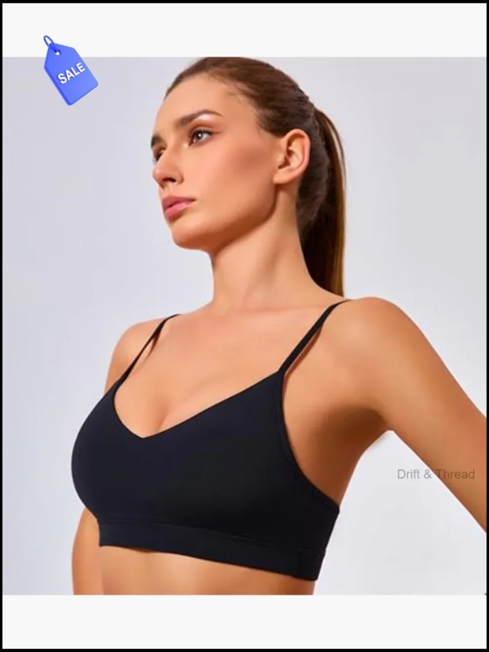 V Neck Sports Bra Wireless Padded Adjustable Straps Yoga Low Impact